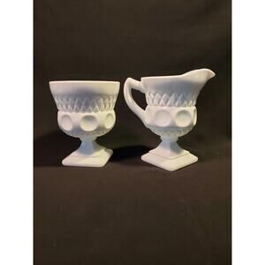 2 Pc Vintage Colony Milk Glass Open Sugar n Creamer Set in Lacette